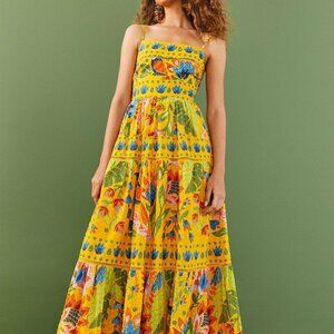 FARM RIO YELLOW SUMMER GARDEN MAXI DRESS - SMALL